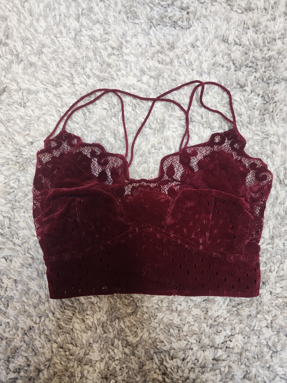 Free People Lace And Velvet Bralette in Wine